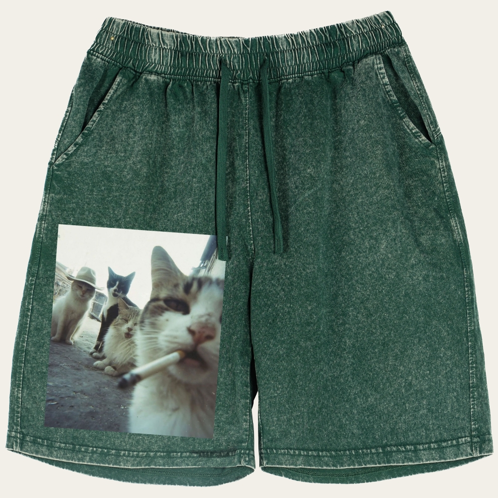 Cigarette Cat Crew Retro Washed Shorts