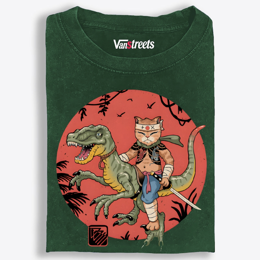 Samurai Cat Rider Retro Washed T-Shirt | 100% Cotton | Streetwear Essential