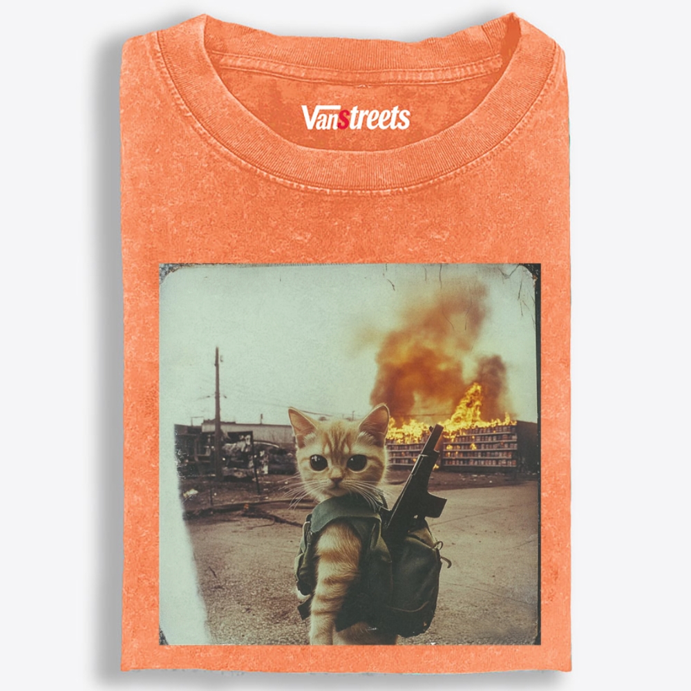 Warzone Kitten Retro Washed T-Shirt | 100% Cotton | Streetwear Essential