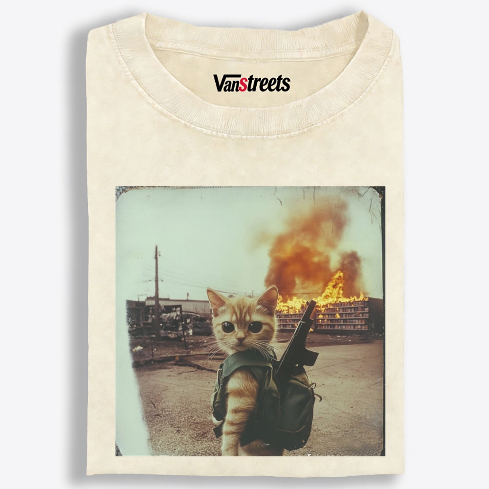 Warzone Kitten Retro Washed T-Shirt | 100% Cotton | Streetwear Essential