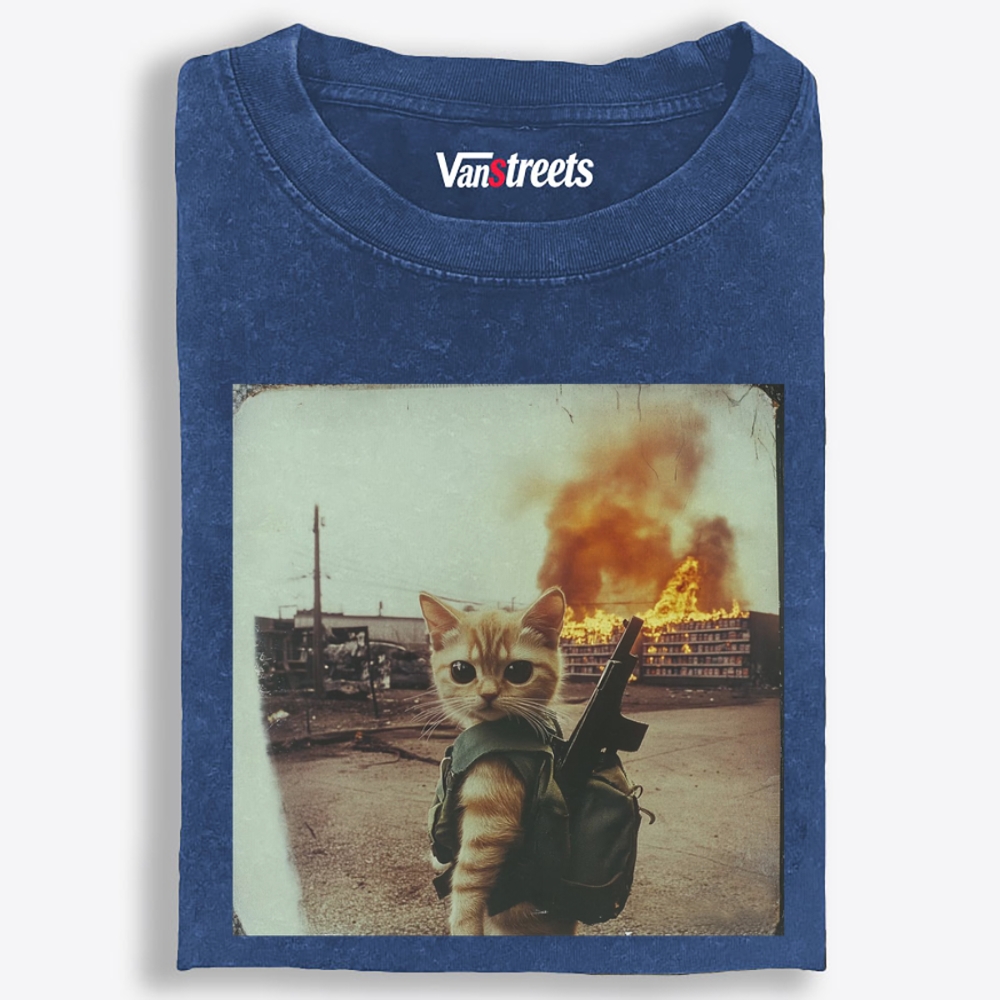 Warzone Kitten Retro Washed T-Shirt | 100% Cotton | Streetwear Essential