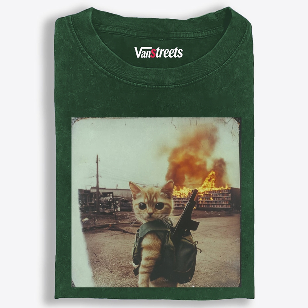 Warzone Kitten Retro Washed T-Shirt | 100% Cotton | Streetwear Essential