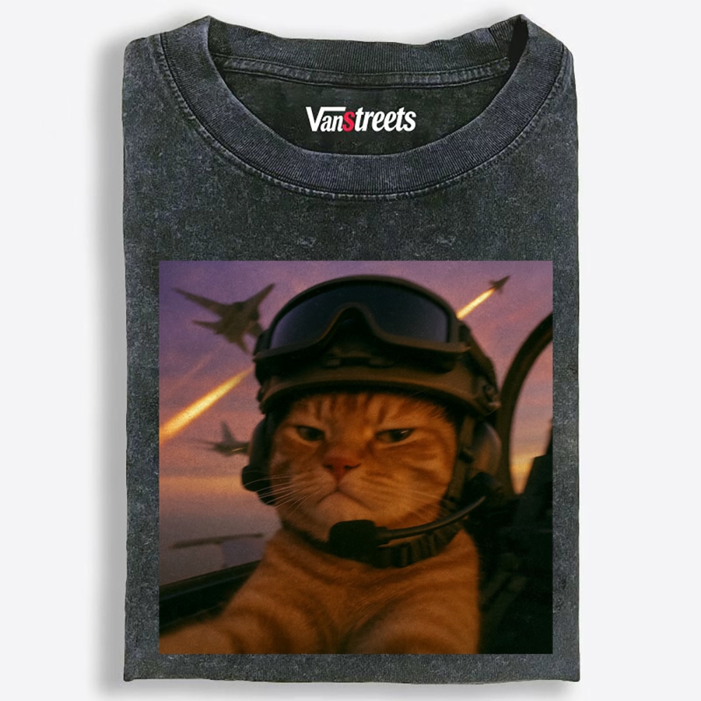 Cat’s Calm, Even When Missiles Fly Retro Washed T-Shirt | 100% Cotton | Streetwear Essential