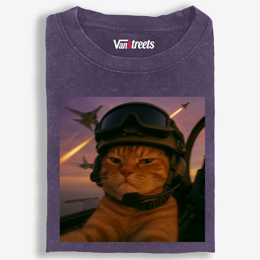 Cat’s Calm, Even When Missiles Fly Retro Washed T-Shirt | 100% Cotton | Streetwear Essential