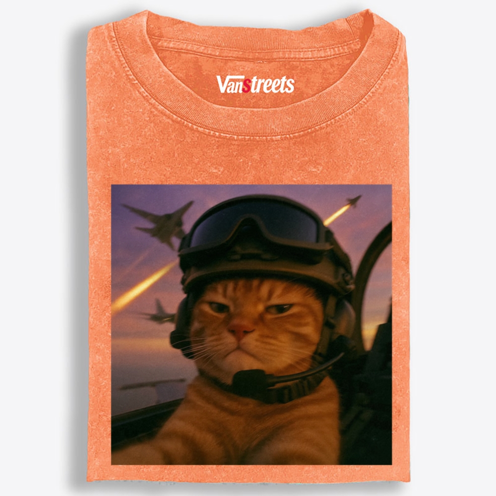 Cat’s Calm, Even When Missiles Fly Retro Washed T-Shirt | 100% Cotton | Streetwear Essential