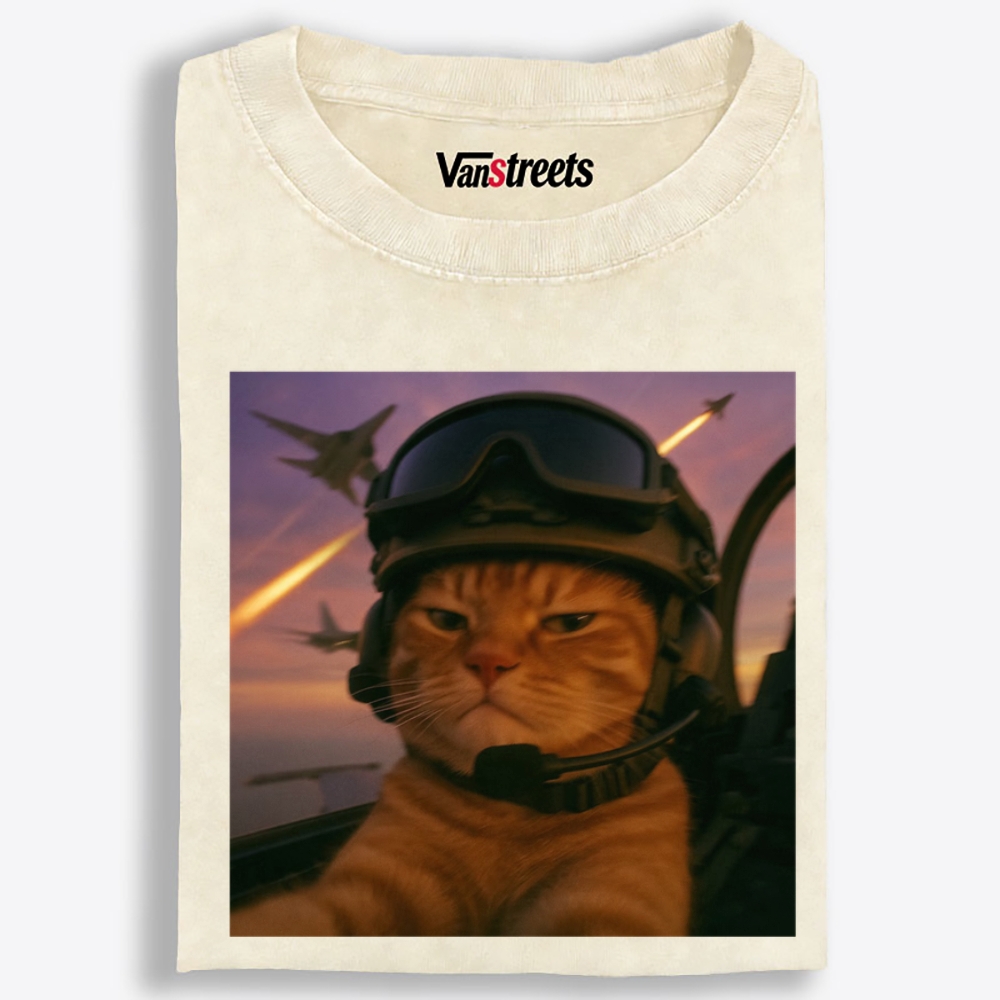 Cat’s Calm, Even When Missiles Fly Retro Washed T-Shirt | 100% Cotton | Streetwear Essential