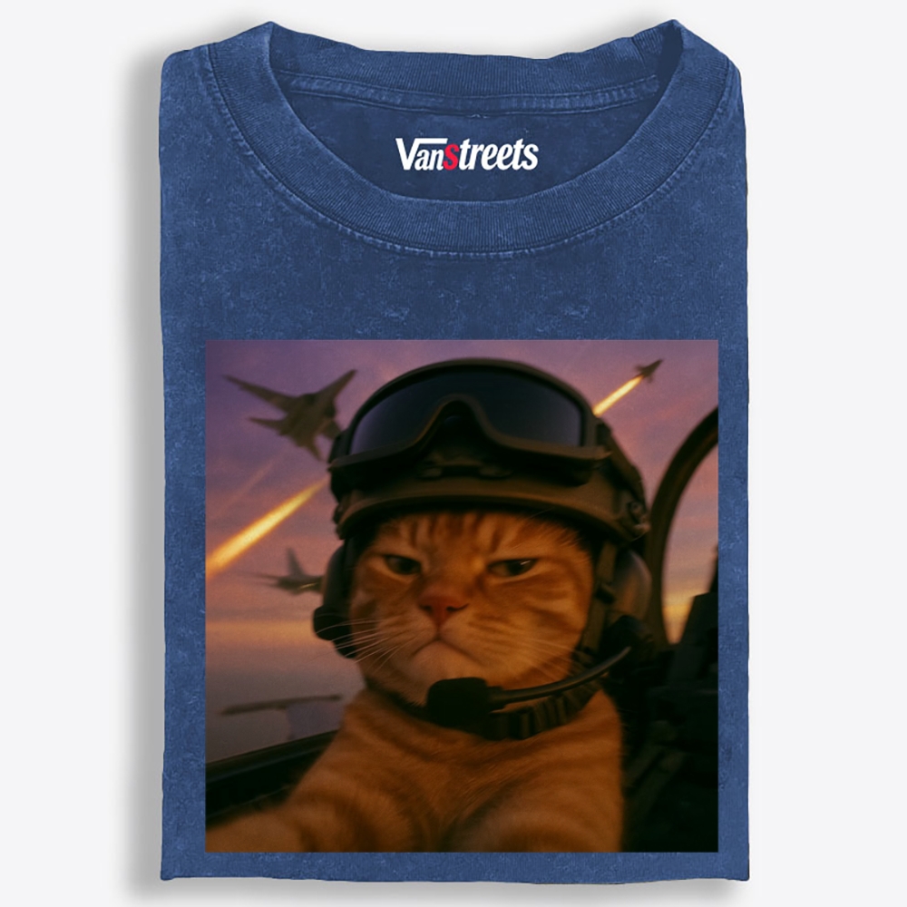 Cat’s Calm, Even When Missiles Fly Retro Washed T-Shirt | 100% Cotton | Streetwear Essential