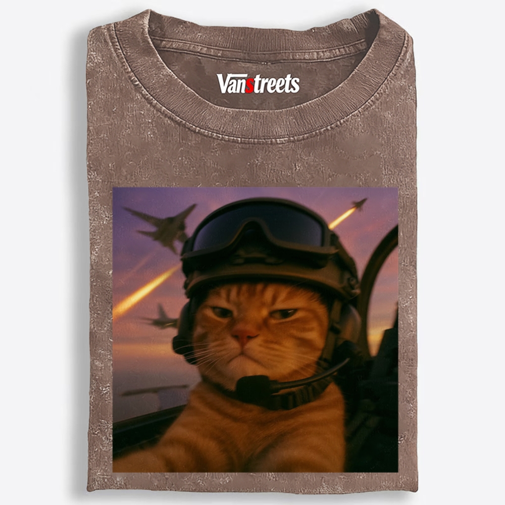 Cat’s Calm, Even When Missiles Fly Retro Washed T-Shirt | 100% Cotton | Streetwear Essential