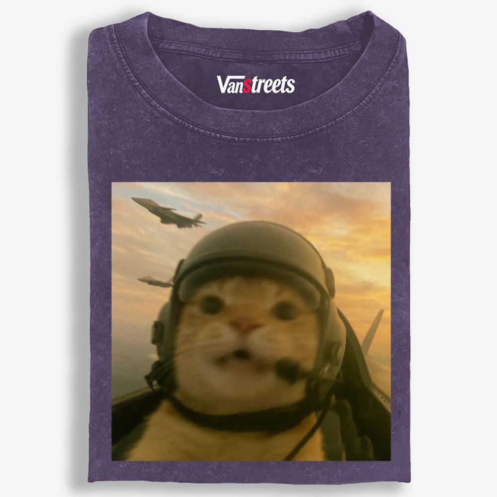 Air Combat Noob Cat Retro Washed T-Shirt | 100% Cotton | Streetwear Essential