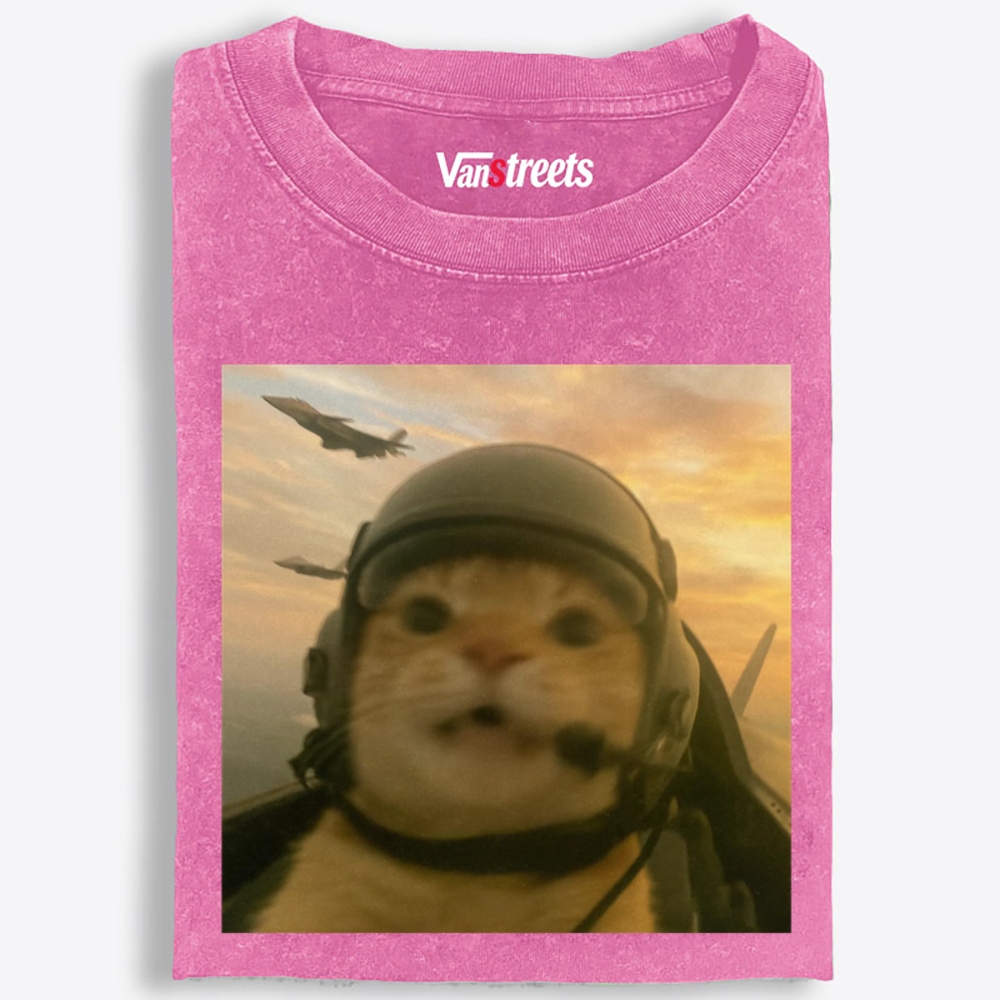 Air Combat Noob Cat Retro Washed T-Shirt | 100% Cotton | Streetwear Essential