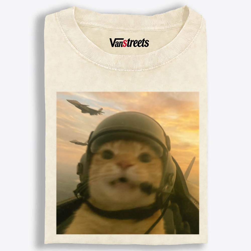 Air Combat Noob Cat Retro Washed T-Shirt | 100% Cotton | Streetwear Essential