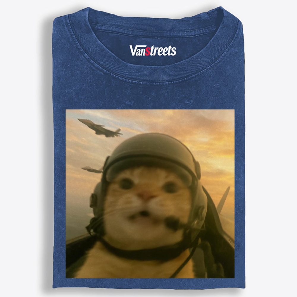 Air Combat Noob Cat Retro Washed T-Shirt | 100% Cotton | Streetwear Essential