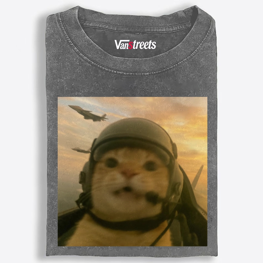 Air Combat Noob Cat Retro Washed T-Shirt | 100% Cotton | Streetwear Essential