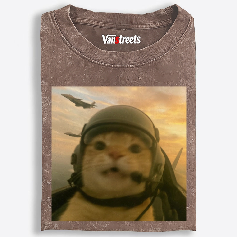 Air Combat Noob Cat Retro Washed T-Shirt | 100% Cotton | Streetwear Essential