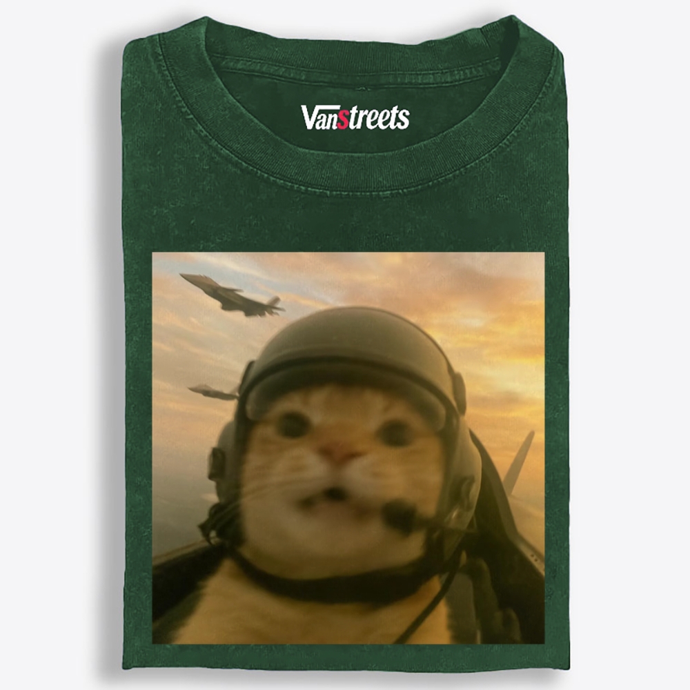 Air Combat Noob Cat Retro Washed T-Shirt | 100% Cotton | Streetwear Essential