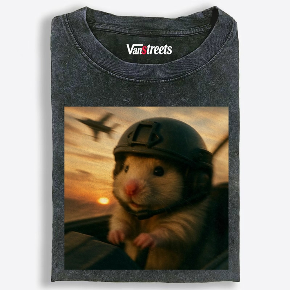 Airborne Hamster Retro Washed T-Shirt | 100% Cotton | Streetwear Essential