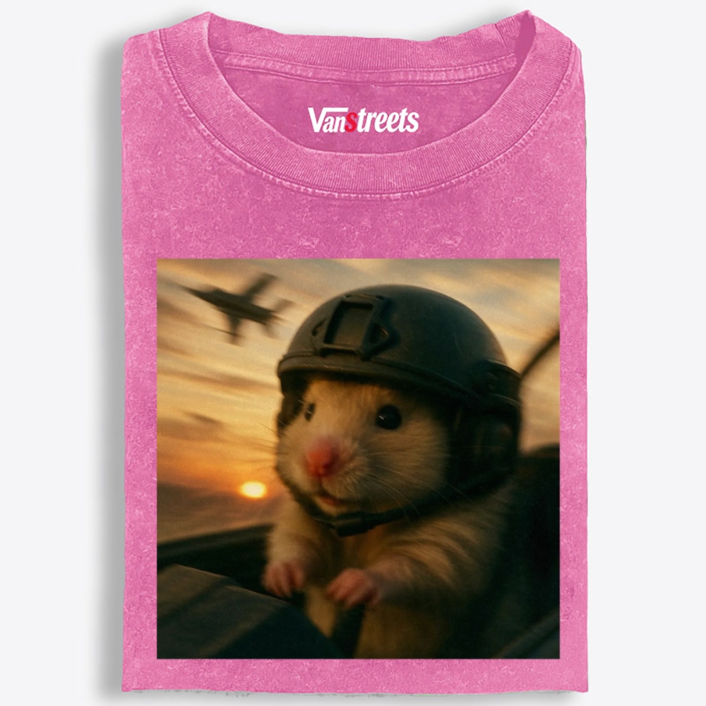 Airborne Hamster Retro Washed T-Shirt | 100% Cotton | Streetwear Essential