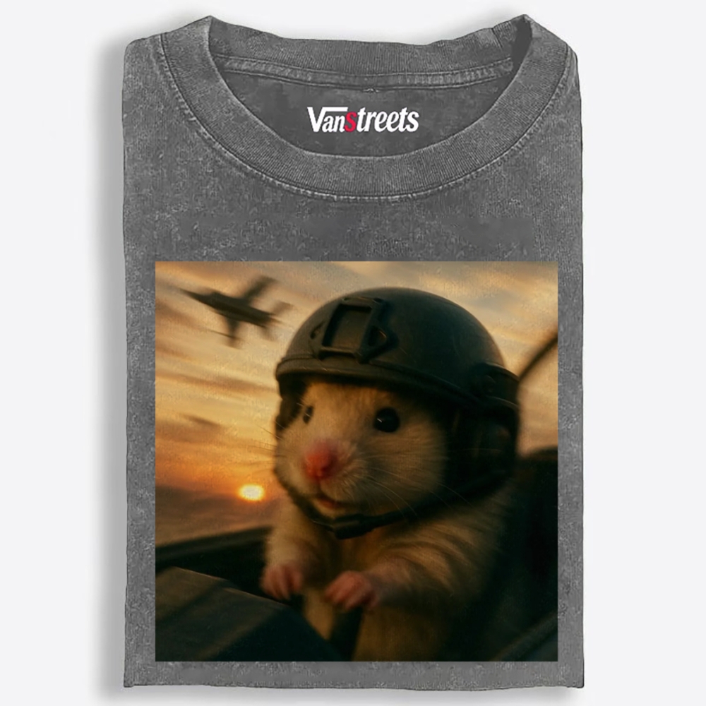 Airborne Hamster Retro Washed T-Shirt | 100% Cotton | Streetwear Essential