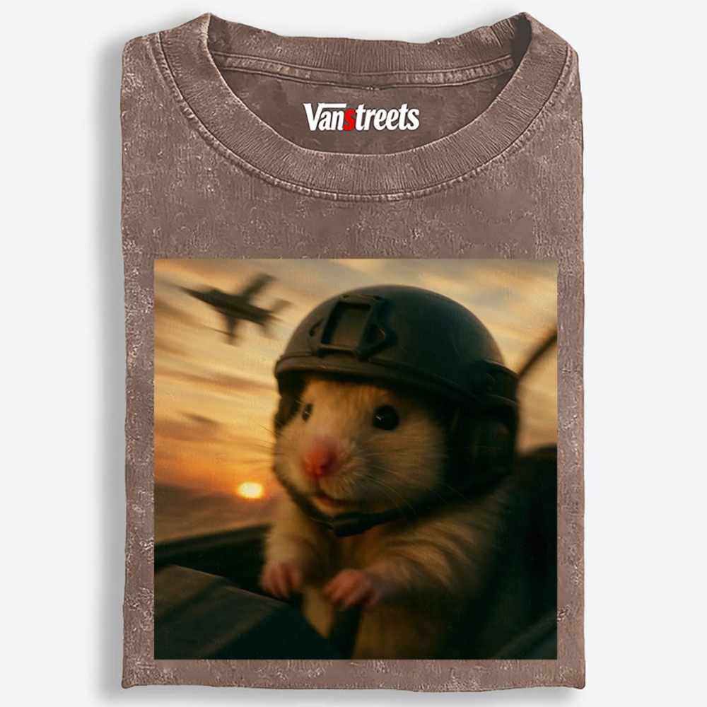 Airborne Hamster Retro Washed T-Shirt | 100% Cotton | Streetwear Essential
