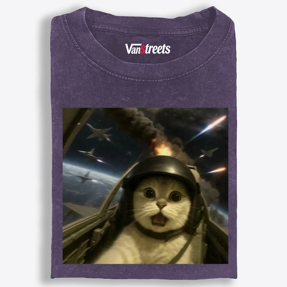 Terrified Space Pilot Cat Retro Washed T-Shirt | 100% Cotton | Streetwear Essential