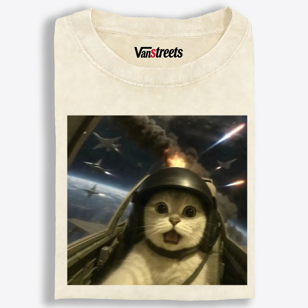 Terrified Space Pilot Cat Retro Washed T-Shirt | 100% Cotton | Streetwear Essential