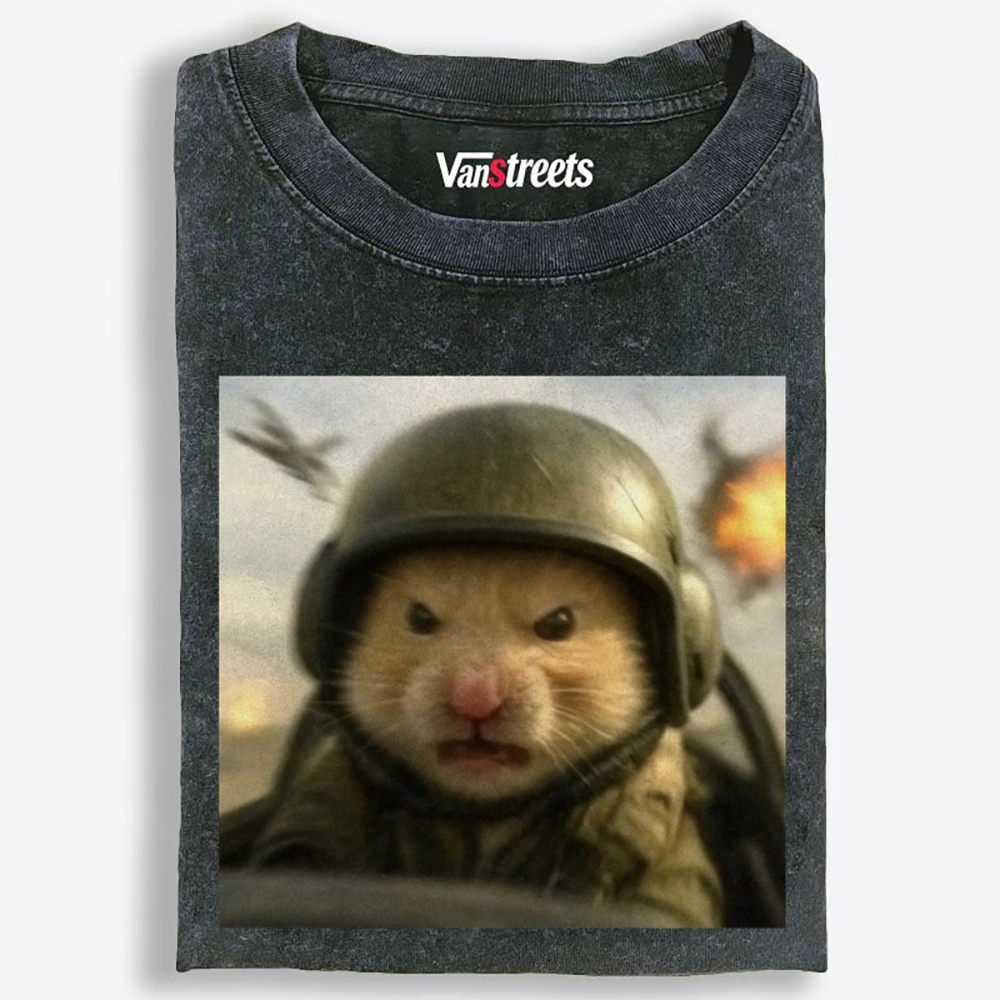 Angry War Hamster Retro Washed T-Shirt | 100% Cotton | Streetwear Essential