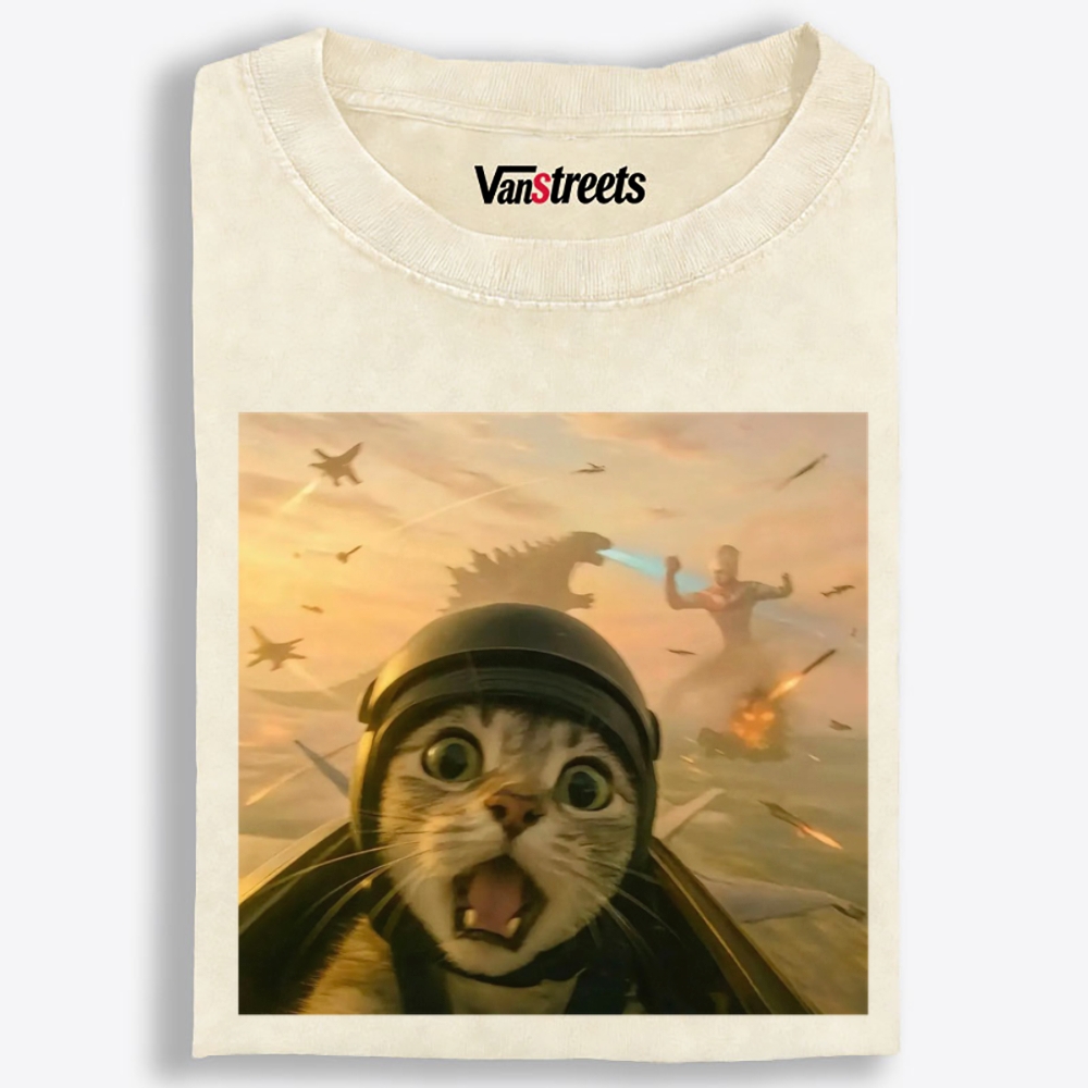 Apocalypse Run, Cat Pilot vs. Kaiju Retro Washed T-Shirt | 100% Cotton | Streetwear Essential