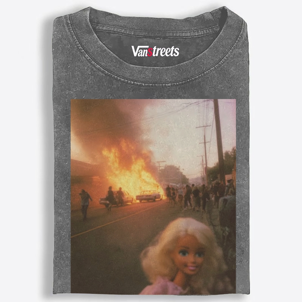 Barbie Smiling Through the Burn Retro Washed T-Shirt | 100% Cotton | Streetwear Essential