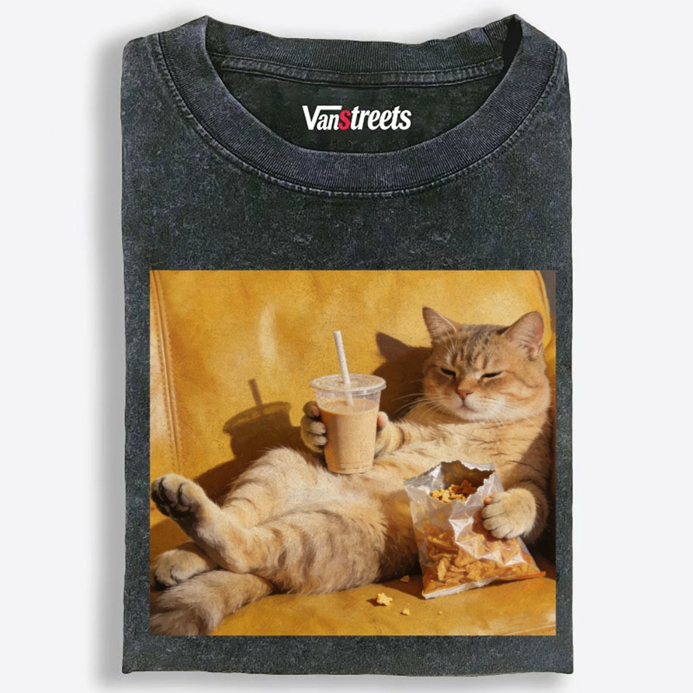 Boba Chonky Cat Retro Washed T-Shirt | 100% Cotton | Streetwear Essential