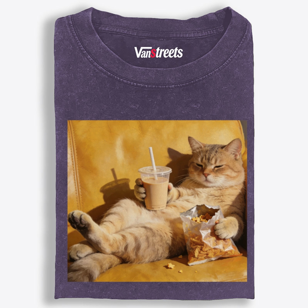 Boba Chonky Cat Retro Washed T-Shirt | 100% Cotton | Streetwear Essential