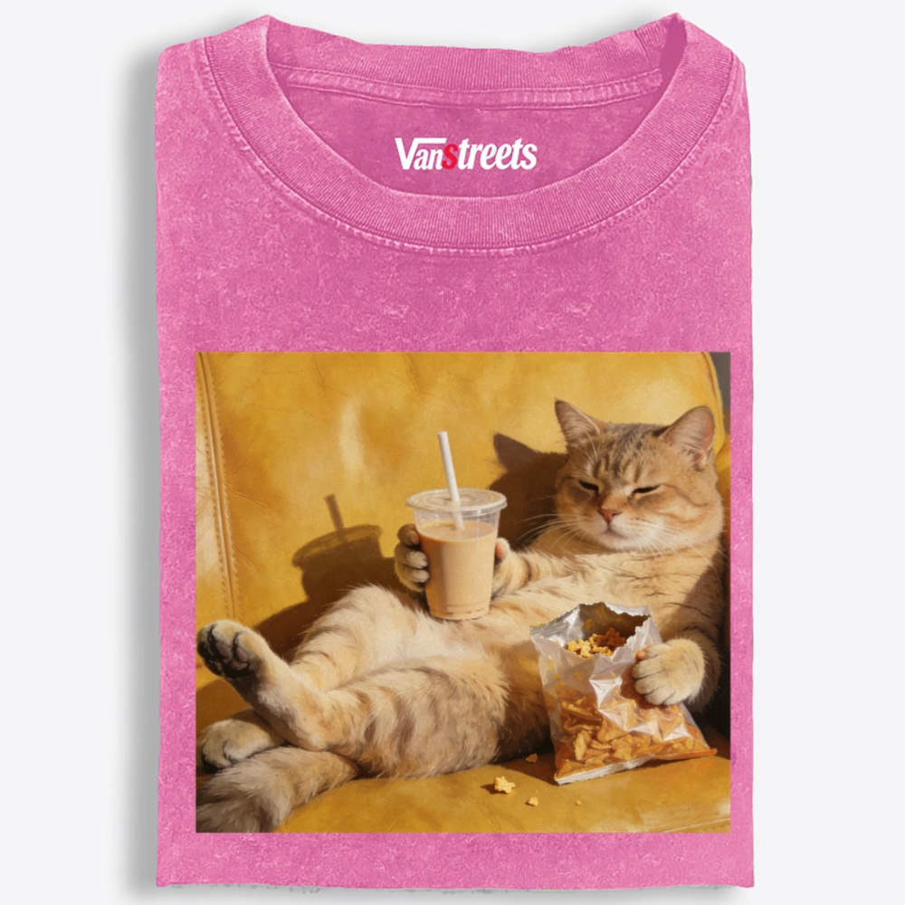 Boba Chonky Cat Retro Washed T-Shirt | 100% Cotton | Streetwear Essential