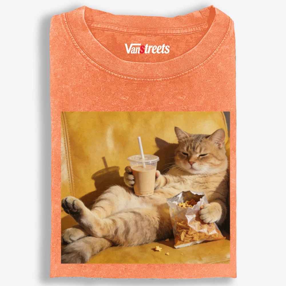 Boba Chonky Cat Retro Washed T-Shirt | 100% Cotton | Streetwear Essential