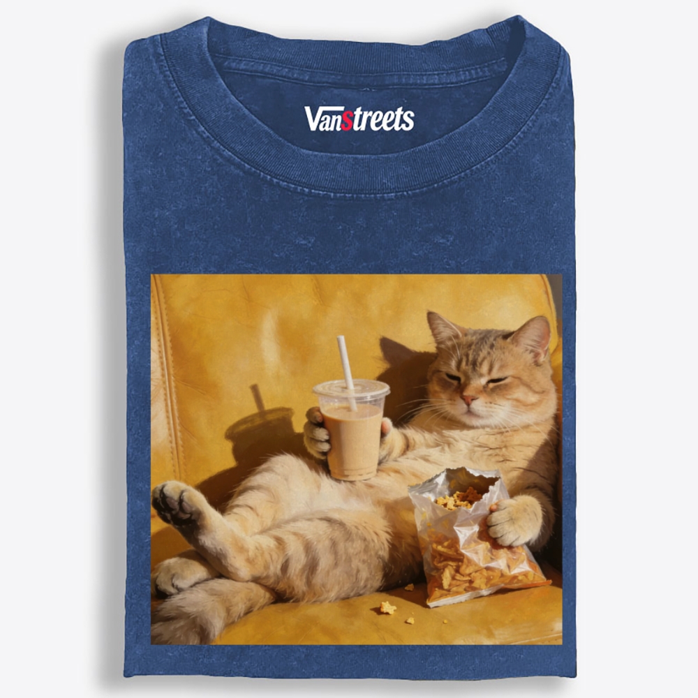 Boba Chonky Cat Retro Washed T-Shirt | 100% Cotton | Streetwear Essential