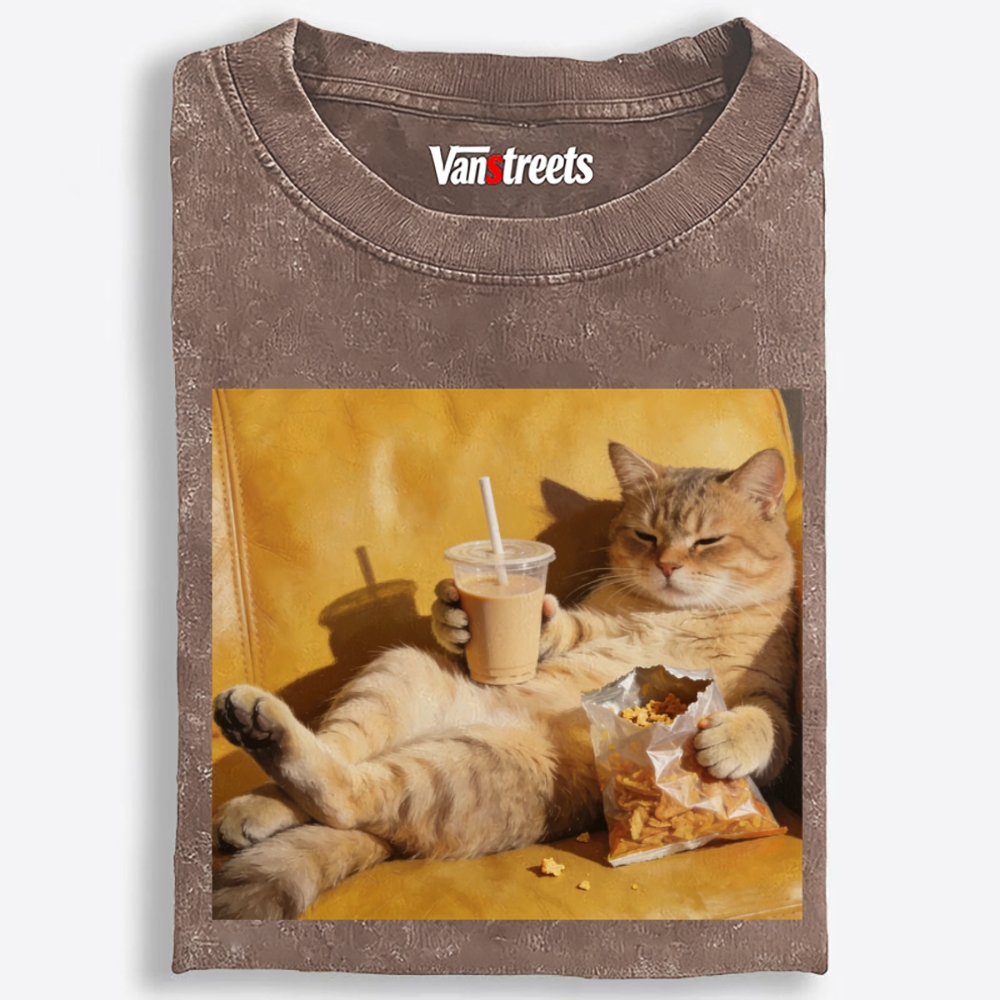 Boba Chonky Cat Retro Washed T-Shirt | 100% Cotton | Streetwear Essential