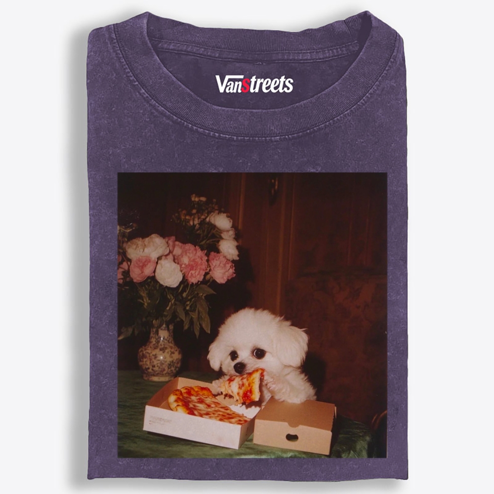 Puppy Pizza Night Retro Washed T-Shirt | 100% Cotton | Streetwear Essential