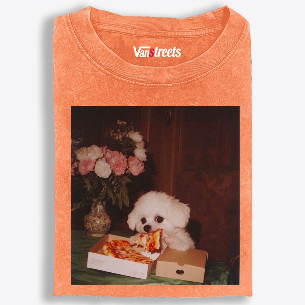Puppy Pizza Night Retro Washed T-Shirt | 100% Cotton | Streetwear Essential