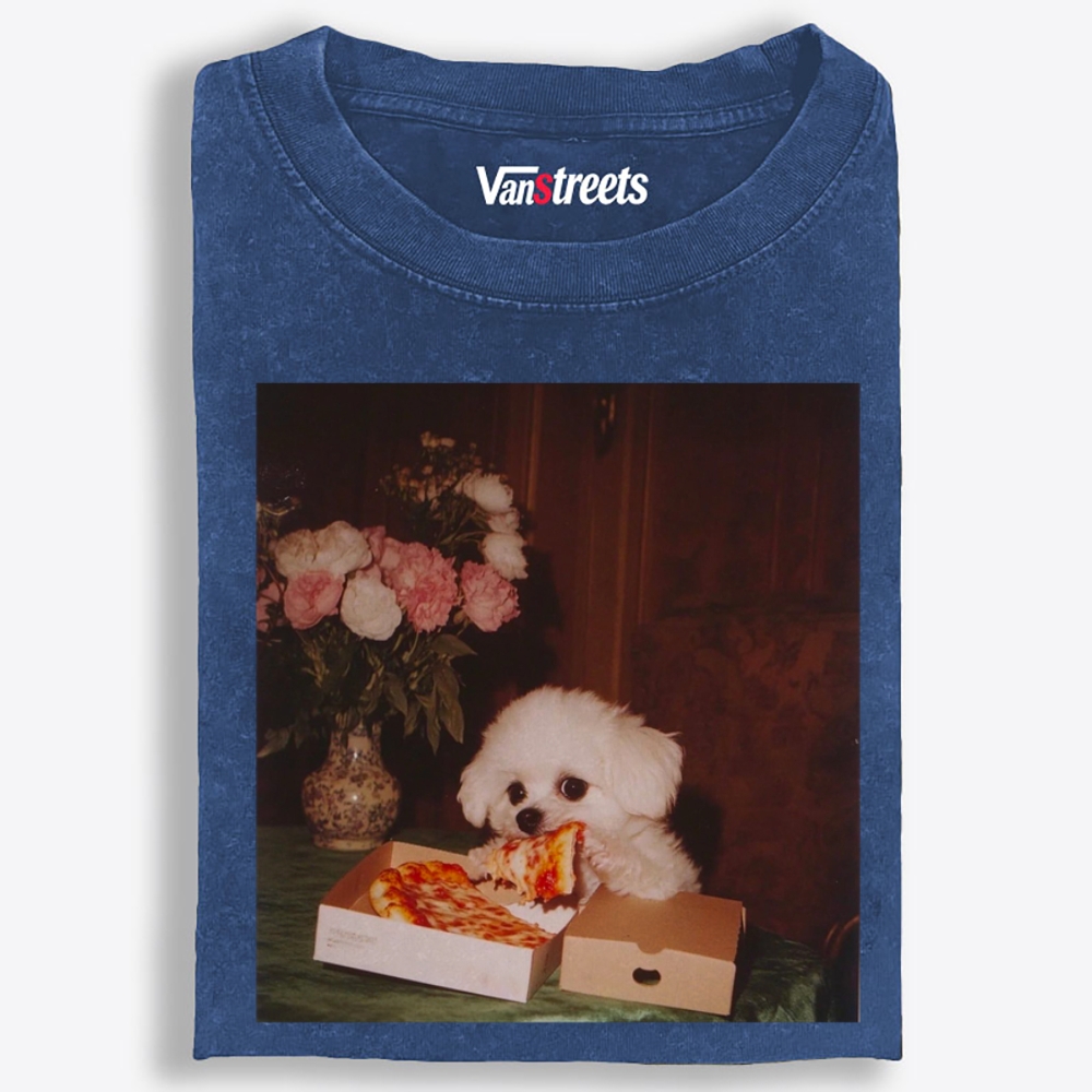 Puppy Pizza Night Retro Washed T-Shirt | 100% Cotton | Streetwear Essential
