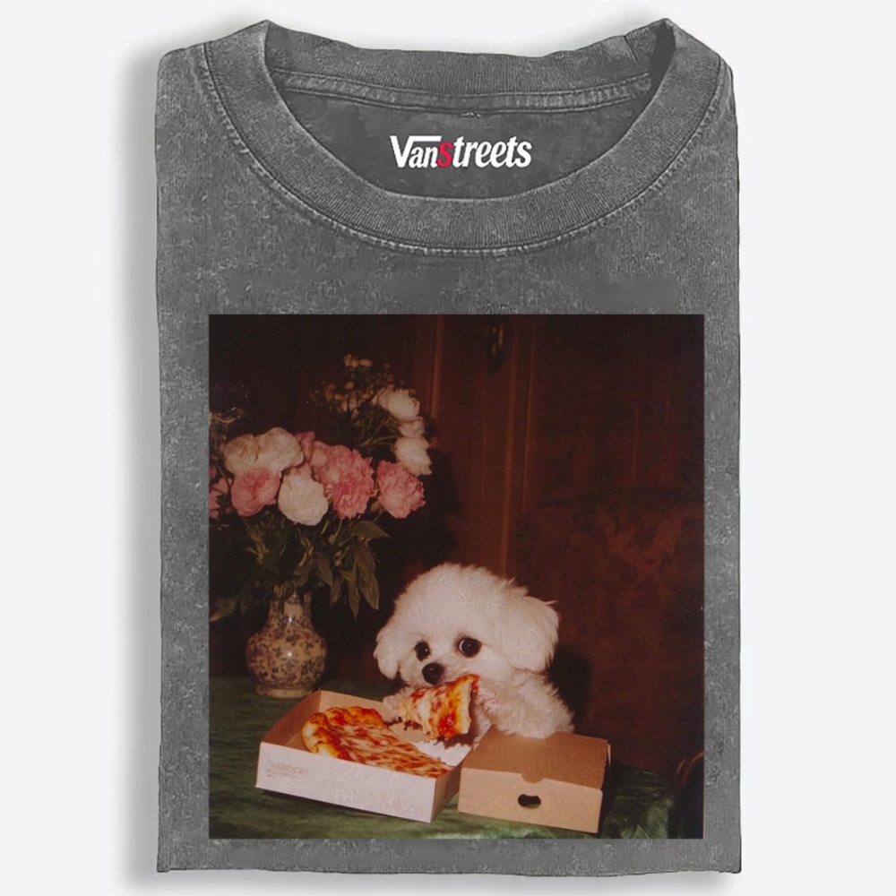 Puppy Pizza Night Retro Washed T-Shirt | 100% Cotton | Streetwear Essential