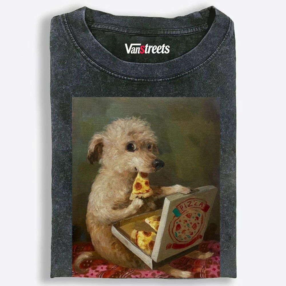 Pizza Dog Retro Washed T-Shirt | 100% Cotton | Streetwear Essential