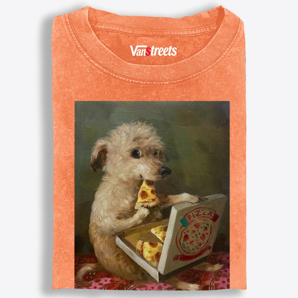 Pizza Dog Retro Washed T-Shirt | 100% Cotton | Streetwear Essential