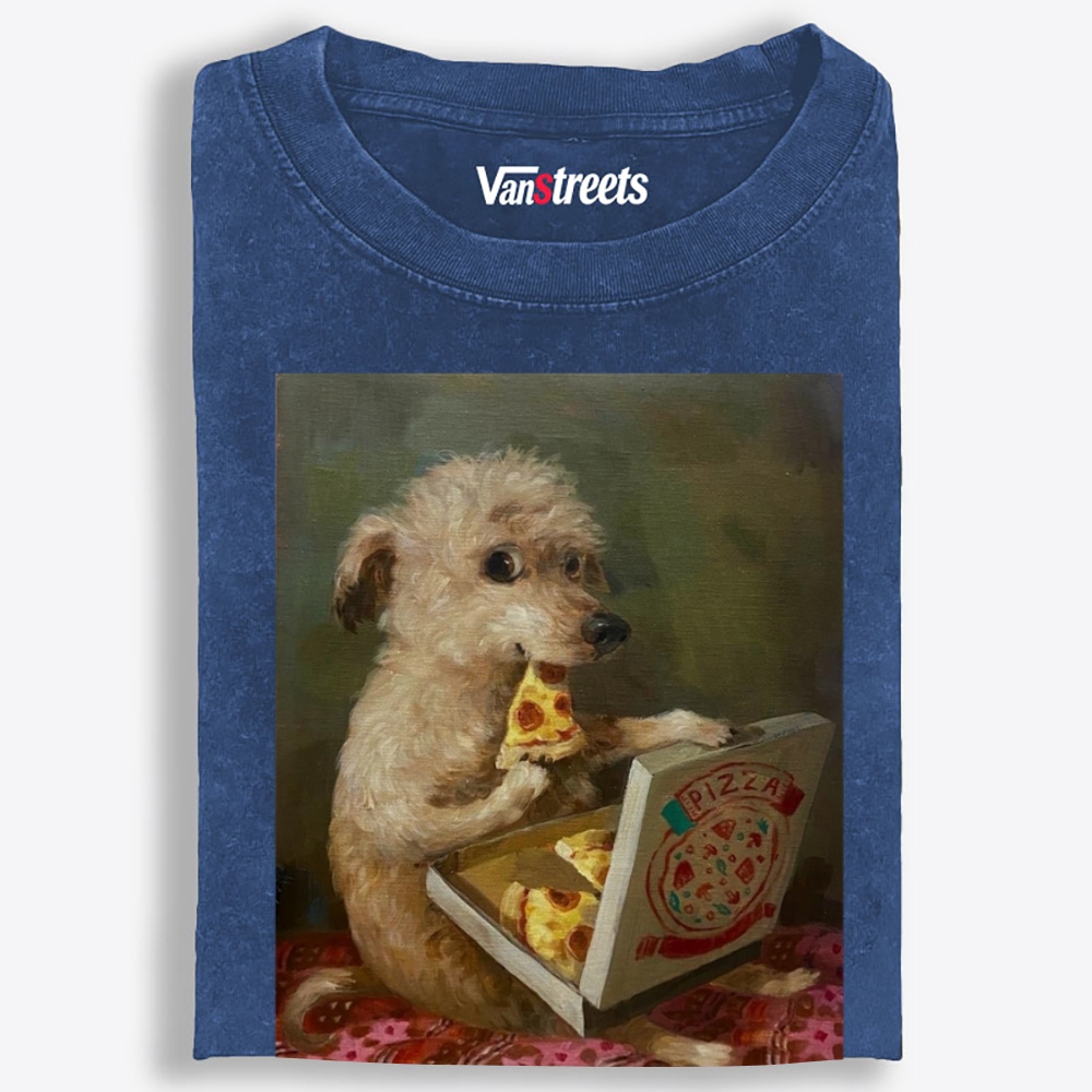 Pizza Dog Retro Washed T-Shirt | 100% Cotton | Streetwear Essential