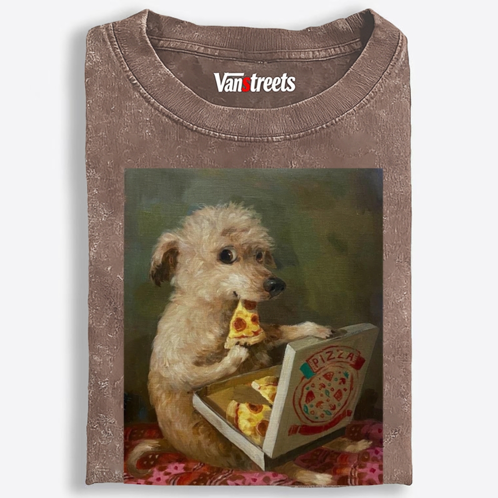 Pizza Dog Retro Washed T-Shirt | 100% Cotton | Streetwear Essential