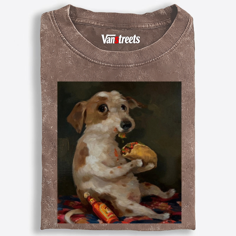 Taco Dog Retro Washed T-Shirt | 100% Cotton | Streetwear Essential
