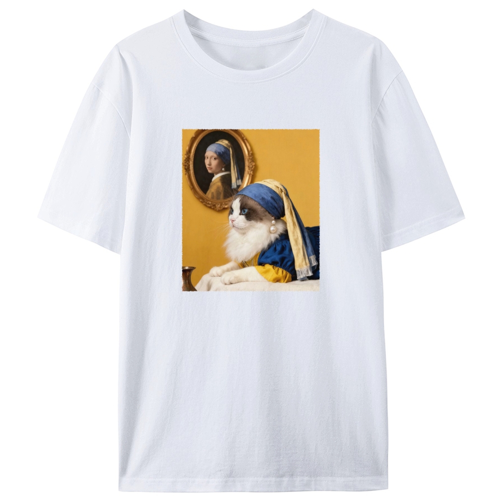 Cat with a Pearl Earring Retro Designed for Women - Slim Fit Cotton Tee