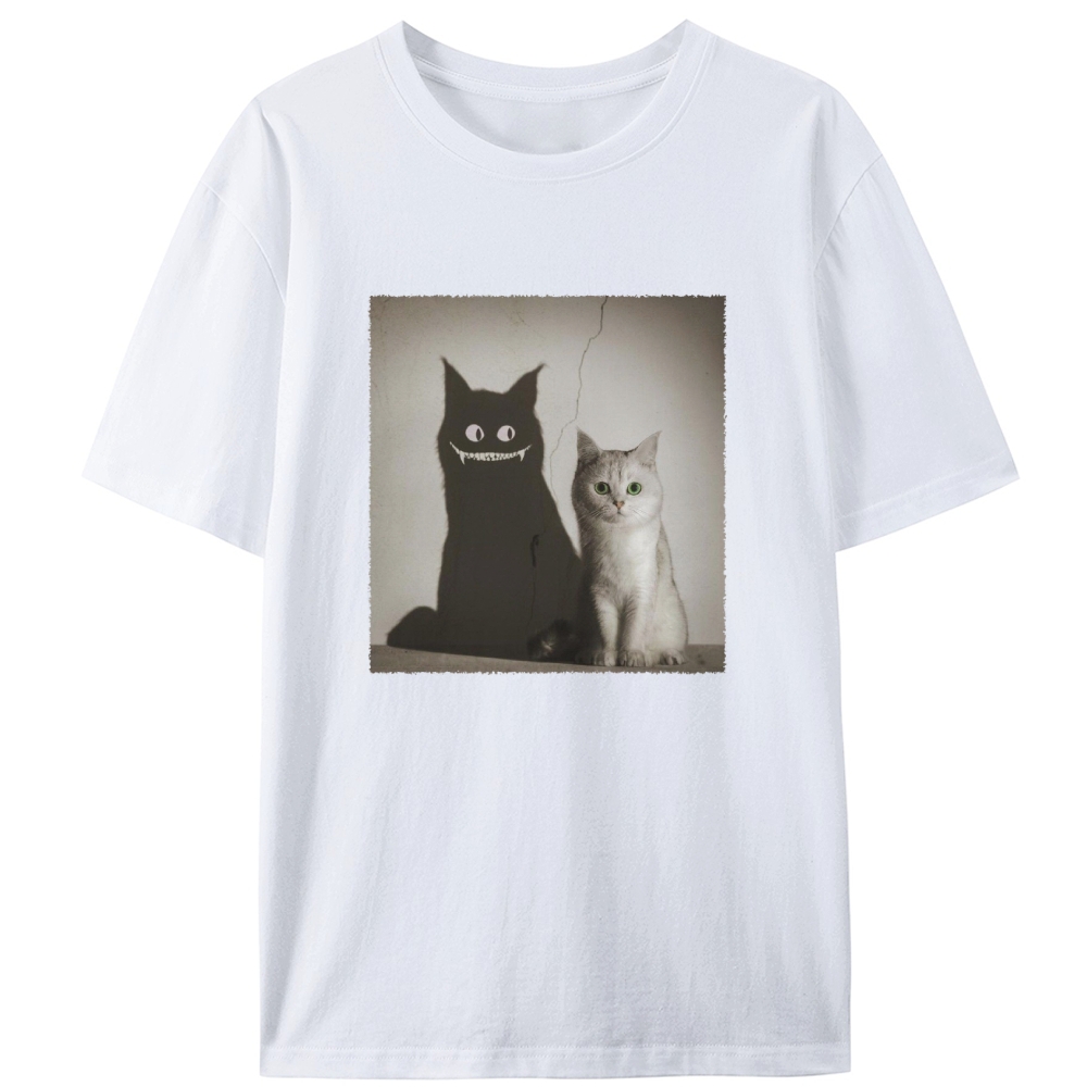 Innocent Cat, Evil Shadow Retro Designed for Women - Slim Fit Cotton Tee