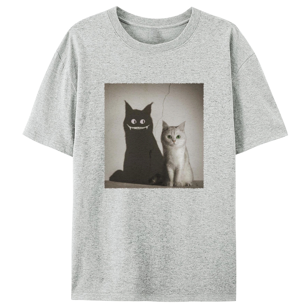 Innocent Cat, Evil Shadow Retro Designed for Women - Slim Fit Cotton Tee