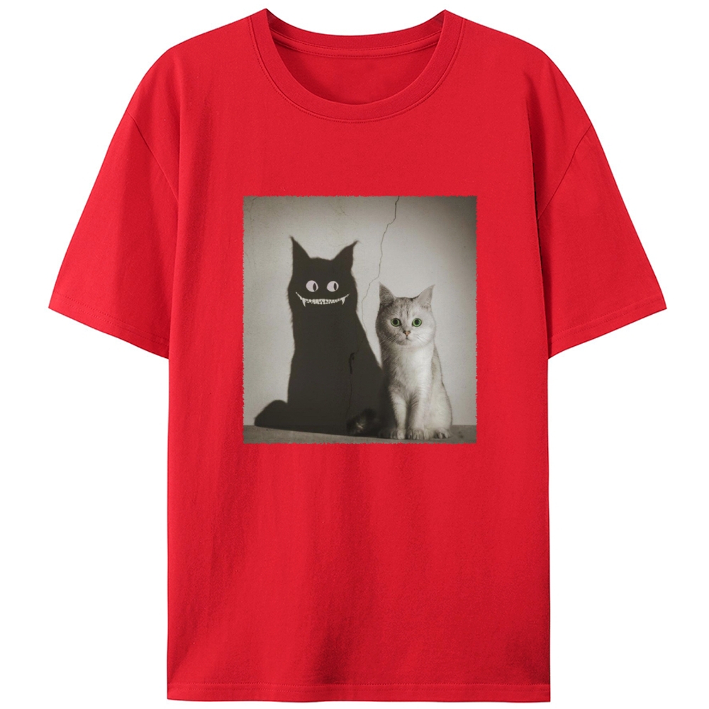 Innocent Cat, Evil Shadow Retro Designed for Women - Slim Fit Cotton Tee