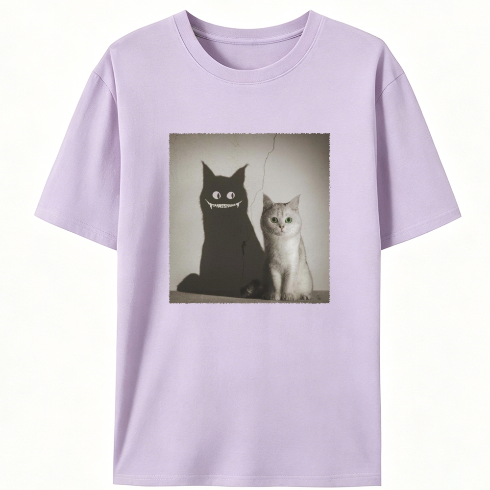 Innocent Cat, Evil Shadow Retro Designed for Women - Slim Fit Cotton Tee