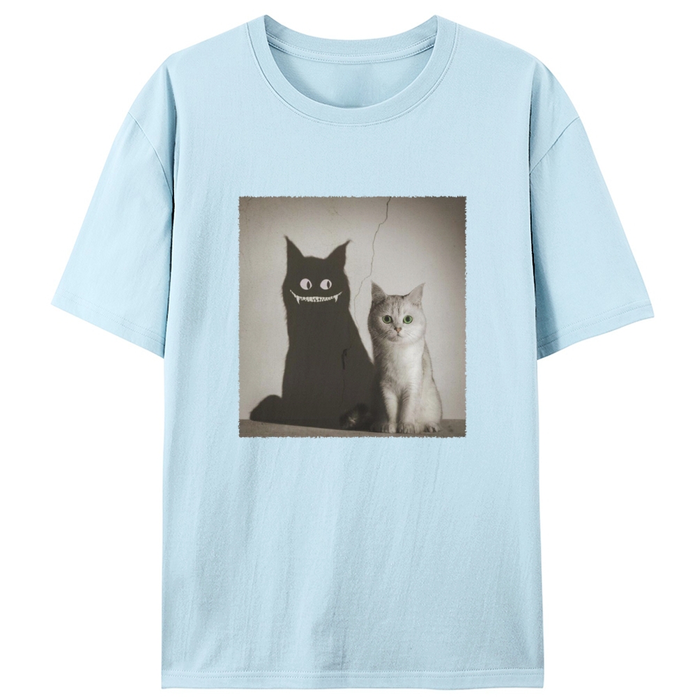 Innocent Cat, Evil Shadow Retro Designed for Women - Slim Fit Cotton Tee