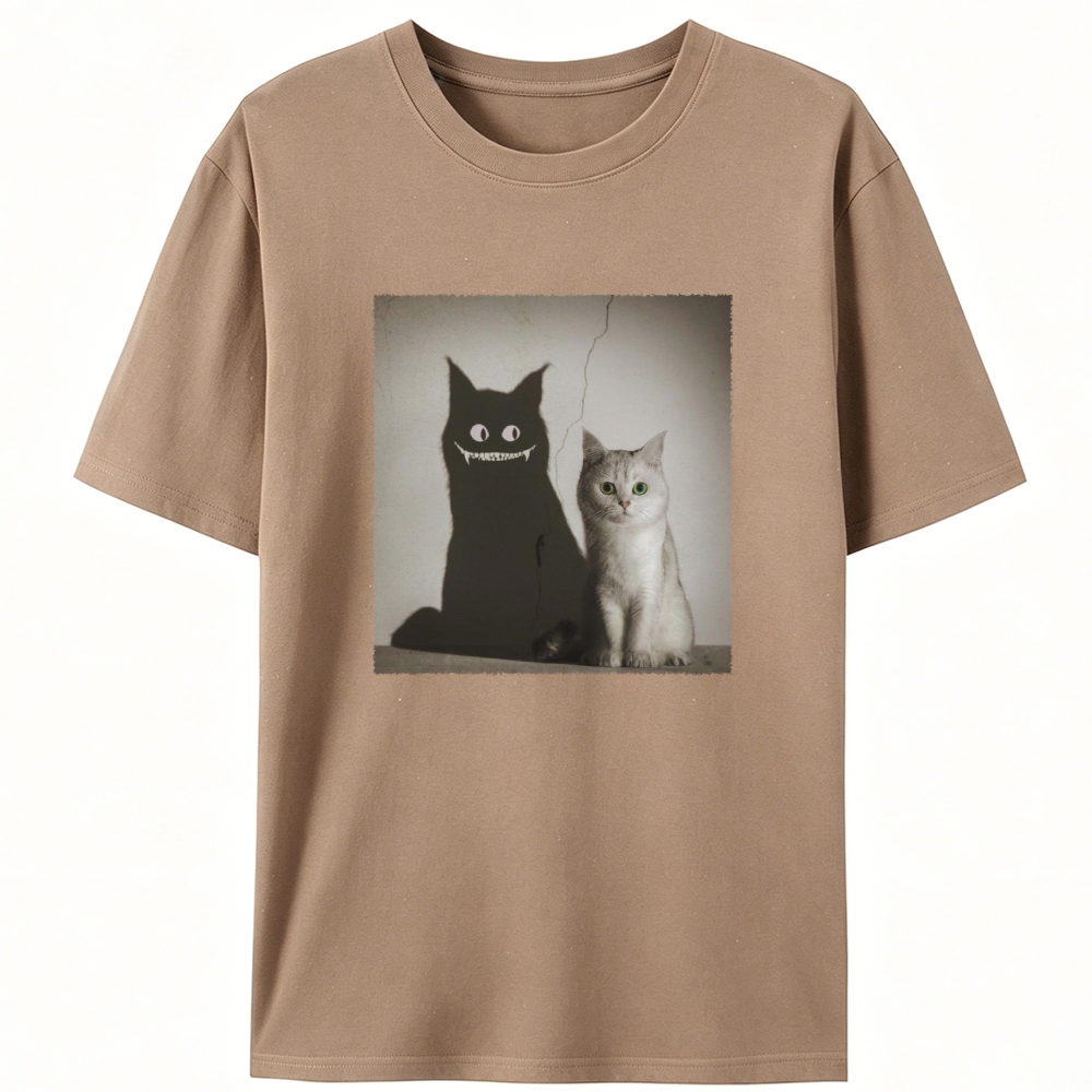 Innocent Cat, Evil Shadow Retro Designed for Women - Slim Fit Cotton Tee